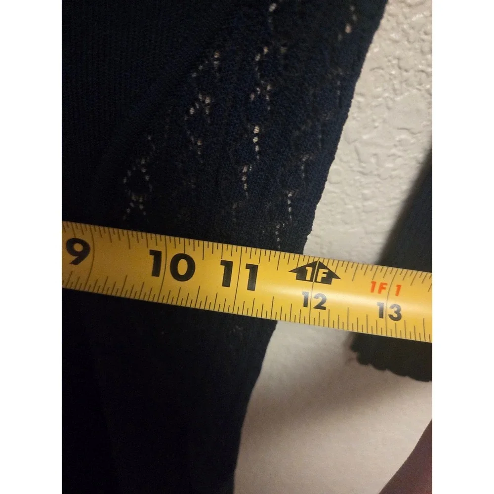 Marchesa Voyage Navy Blue Crochet Lace‎ Ribbed Knit Sheath Dress XS 3/4 Sleeve - Picture 7 of 9